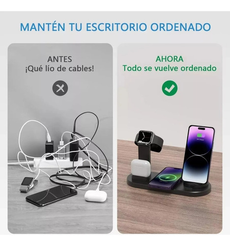 Base De Carga 6 En 1 Compatible Iphone Y Smartphones Android