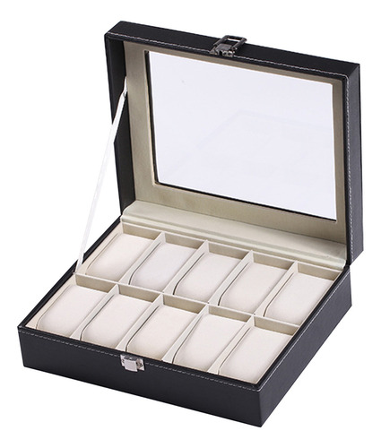 Caja De Almacenamiento Para Relojes: Vitrina De 10 Ranuras C