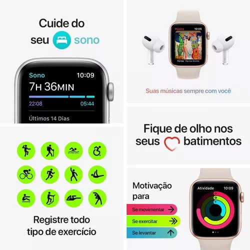 Apple Watch SE GPS 44mm Alumínio com Bracelete desportiva Meia-noite