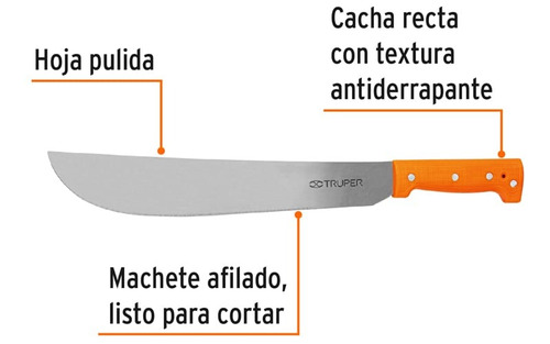 Machete Estándar 14 Cacha Naranja Remachada, Truper 15883