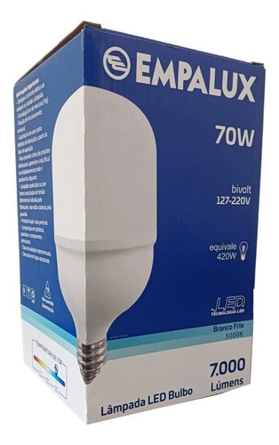 Kit 05 Lampadas Led 70w E40 Luz Branca 6500k Empalux 