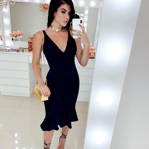 vestido midi preto para casamento