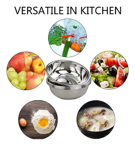 3pz Set Ensaladera Tazon Bowl Acero Inoxidable Cocina 20cm Plateado