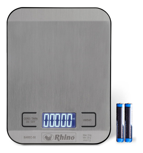 Balança de cozinha em gramas e litros 5kg/1g Rhino Barec-5x Capacidade máxima 5 kg Cor cinza