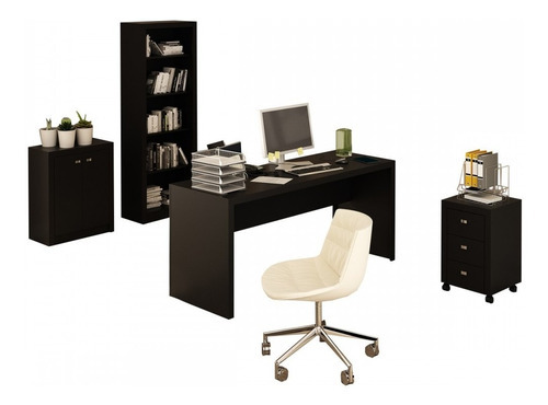 Conjunto Home Office 4 Peças Preto - Pnr Móveis