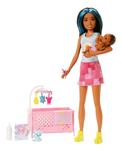 Muñeca Barbie Y Accesorios, Set De Juego Para Cuna Con Patró