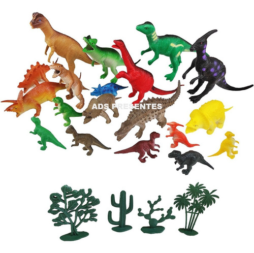 Kit 23 Peças Dinossauros Animais Brinquedos Da Natureza