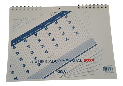 Planificador Onix Mensual 32x23cm. Espiralado Con T/cartón