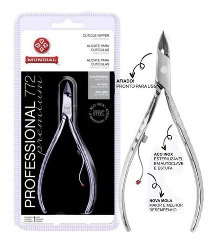 Imagem 2 de 3 de 1 Alicate Cutícula 772 Prof Inox Cobo Longo + Brinde Mola