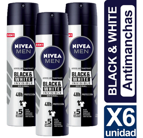 Desodorante Nivea Men Black & White Invisible Pack 6 Unid