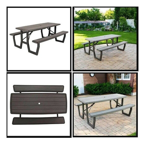 Mesa Picnic Plegable Familiar Grande Para 6 U 8 Personas Color Gris oscuro
