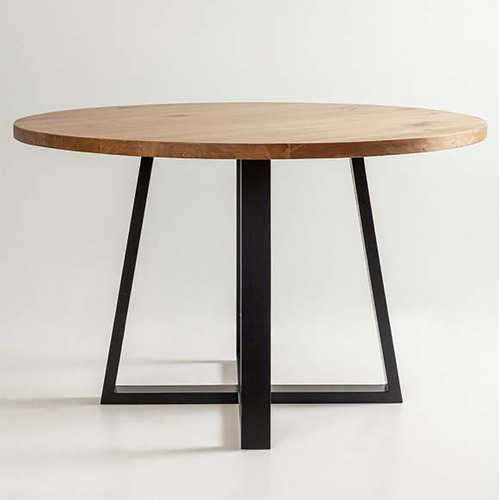 Mesa De Comedor Cross Redonda En Madera De Alamo Y Mdf Color Negro Y Natural De 120cm De Diámetro