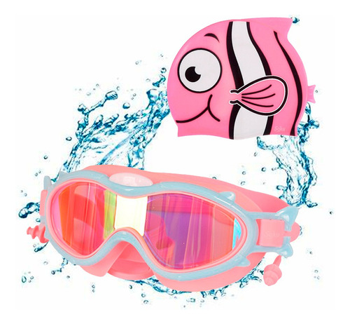 Set Natación Gorra Gafas Buceo Ajustable Niños 2-14 Años Color Talla CH Rosa