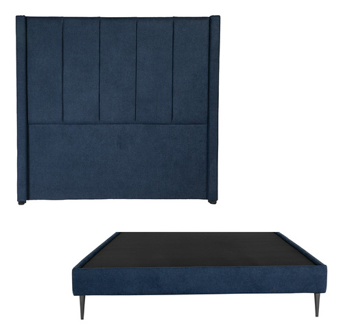 Cabecera + Base Cama Slim Matrimonial Dicasa Nizza Azul