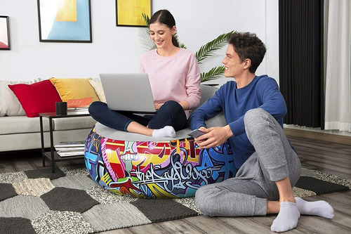 Imagen 7 de 8 de Mueble Cojín Silla Puff Inflable Diseño Graffiti 1.12mx66cm