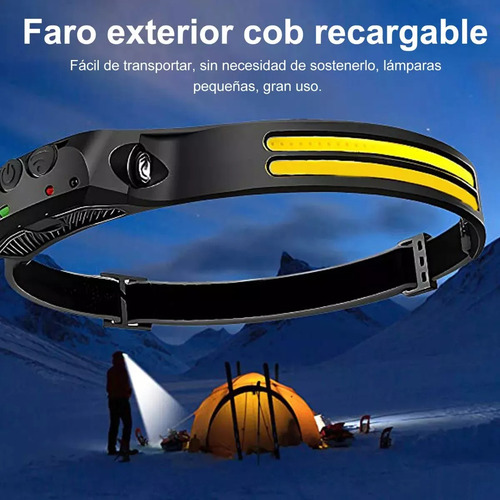 Lámpara De Cabeza Led Recargable Negro Con Sensor Luz Blanc