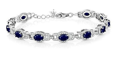 965 Ct Azul Zafiro 925 Plata Esterlina 7 Pulgadas Pulsera Co