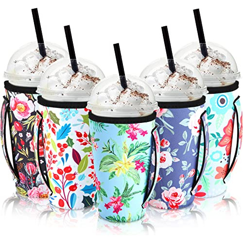 5 Paquetes De Fundas Café Helado Patrón De Flores, Fu...