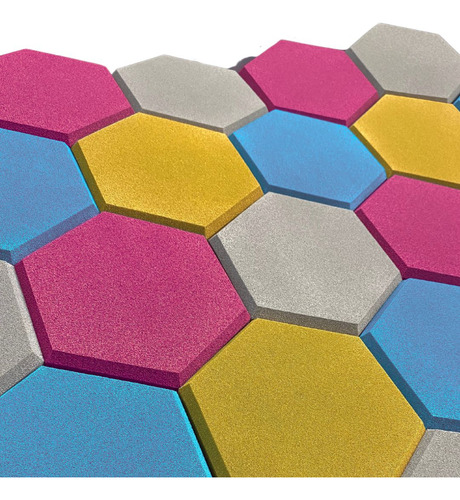 Espuma Acústica Hexagonal Colorida 30cm X 2cm 90 Pçs