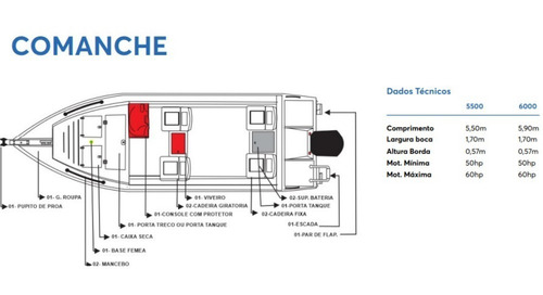 Lancha Fluvimar Comanche 5500 + Motor Mercury 50hp 2 Tempos