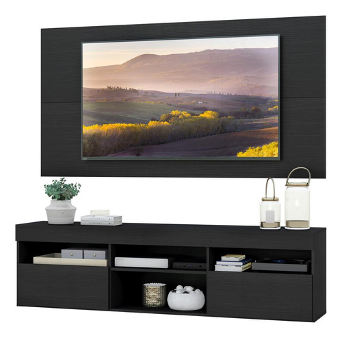 Rack Com Painel Tv 65 C/ 2 Portas Londres Multimóveis V3334 Cor Preto