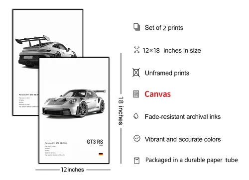 Vejia Póster De Coche En Lienzo Para Pared 911 Gt Turbo Cart