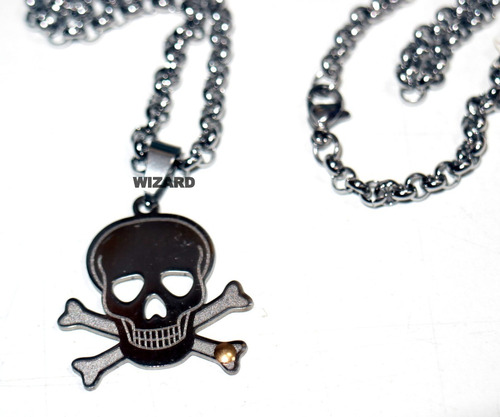 Collar Cadena  Con Dije Acero Skull Pirata Wizard