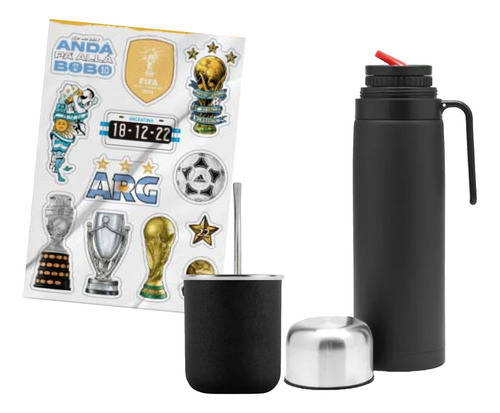 Equipo Set Matero Termo 1 L Mate Bombilla Stickers Mundial