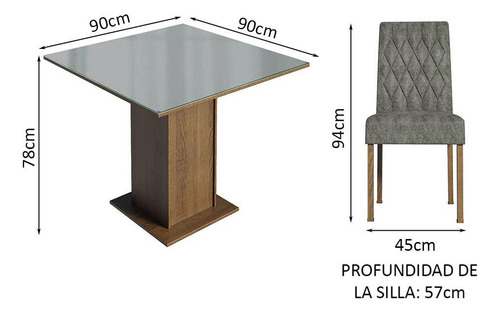 Juego de Comedor con Mesa Tablero de Vidrio y 4 Sillas Anaju Madesa Color Marron Gris Plata