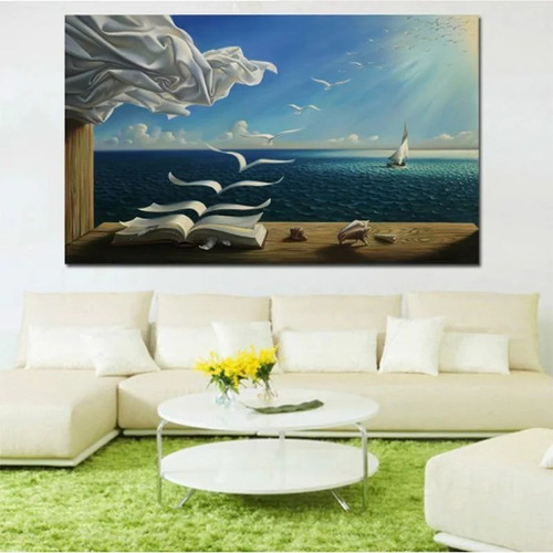Imagen 3 de 10 de Cuadro-dali -the Waves Libro Velero-decorativo- Hd 120x90cm.