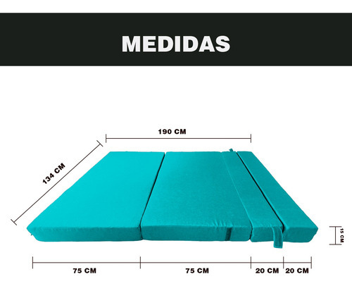 Imagen 5 de 8 de Sofá Cama Matrimonial Plegable, Colchoneta Con Soporte Firmé Color Turquesa