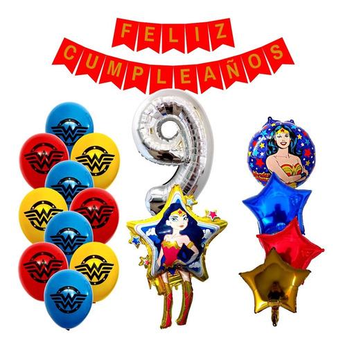 Combo Kit Globos Deco Fiesta Mujer Maravilla N°2