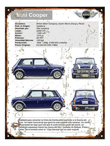 Cartel De Chapa Publicidad Antigua Mini Cooper M217