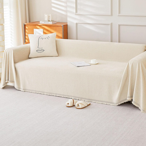 Cubierta De Sofá Chenille L Con Tassel, Beige 180x300 Cm