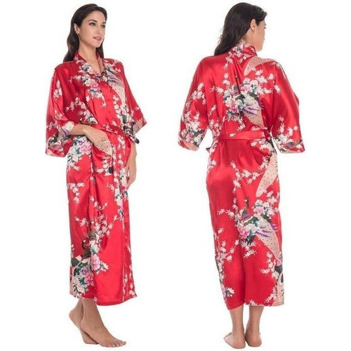 Vestido De Bata De Satén De Seda Sexy Para Mujer Kimono Con