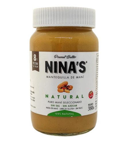 Pasta De Maní Natural Nina X380g Sin Azucar Sin Sal S/tacc