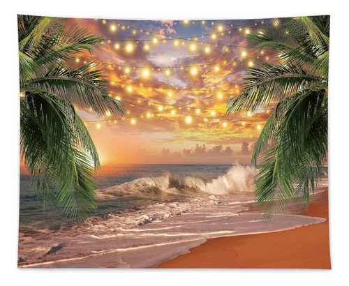 Fondo De Playa De 10 X 8 Pies, Diseño De Mar Tropical, Palme