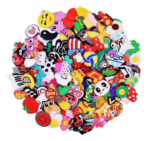 Pacote Com 100 Pingentes De Sapatos Para Crocs Pvc Cartoon