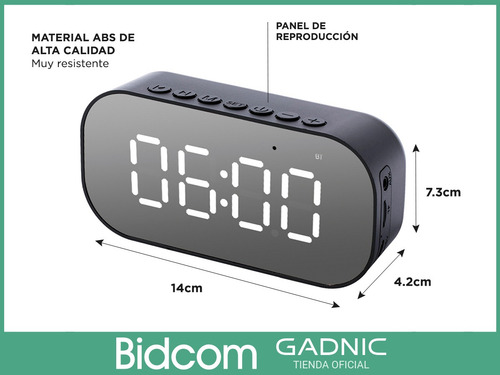 Imagen 6 de 9 de Parlante Y Reloj Despertador Bluetooth Alarma Radio Micro Sd