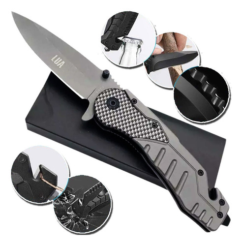 Canivete Tático Semi Automatico Luatek D22 Grey Titanium Cor