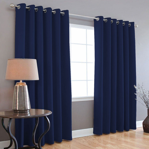 Cortinas Blackout Melocotton - Color AZUL MARINO - 275cm de Ancho X 215cm de Alto En 2 Páneles - Aislamiento Térmico , Reduce el Ruido Exterior , Cortinas Opacas con Ojales , Lavable en Casa