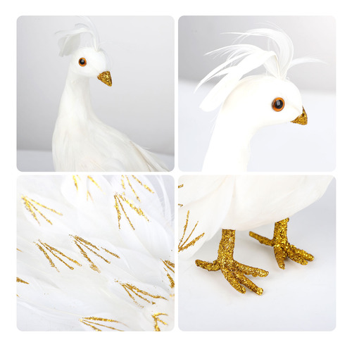 Adorno Para Árbol De Navidad Con Plumas De Pavo Real Blanco