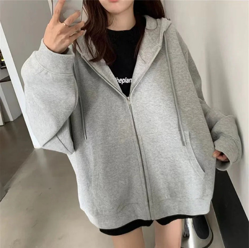 Chaqueta Tipo Sudadera Holgada Con Capucha Para Mujer