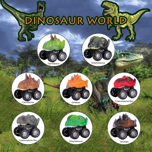 Imagen 3 de 8 de Juguete Dinosaurio Coche Para Niños Con Mapa Y Árbol 8 Pzas
