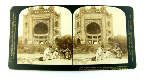 Antigua Foto Estereoscópica 1907 Puerta Fatehpur Sikri India