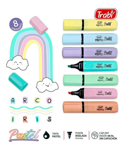 Imagen 4 de 9 de Valija Resaltadores Trabi 16 Colores Pastel + Neon + Tachadr