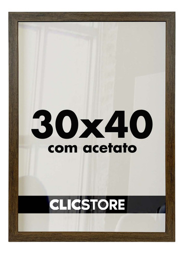 Moldura 30x40 Foto Quadro Acetato Poster Porta Certificado Cor Tabaco Liso