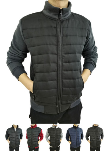 Campera Combinada Felpa Y Nylon Sin Capucha