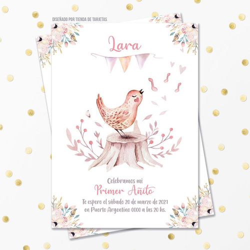 Imagen 1 de 1 de Invitación Digital + Imprimible - Cumple Primer Año Pajarito