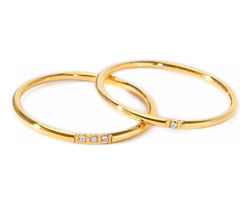 Duo Anillos Promesa Lisos Cristales Slim Acero Titanio A287